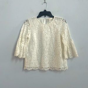 ♣️ 3/$20 H&M white lace overlay 3/4 sleeve top w/ flounce sleeve
